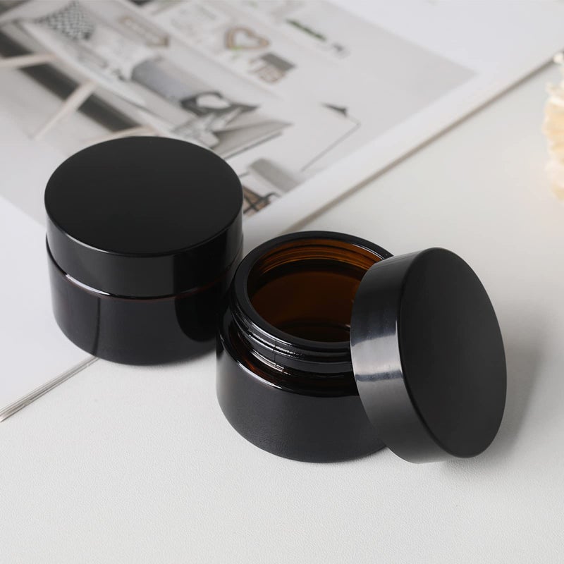 Over News OverNews 1oz Amber Glass Jar, Empty Cosmetic Lotion Containers,with Inner Liners,Black Lid, Spatula - Image 5