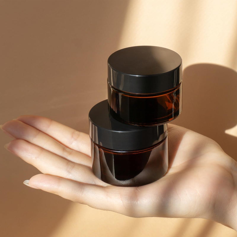 Over News OverNews 1oz Amber Glass Jar, Empty Cosmetic Lotion Containers,with Inner Liners,Black Lid, Spatula - Image 2