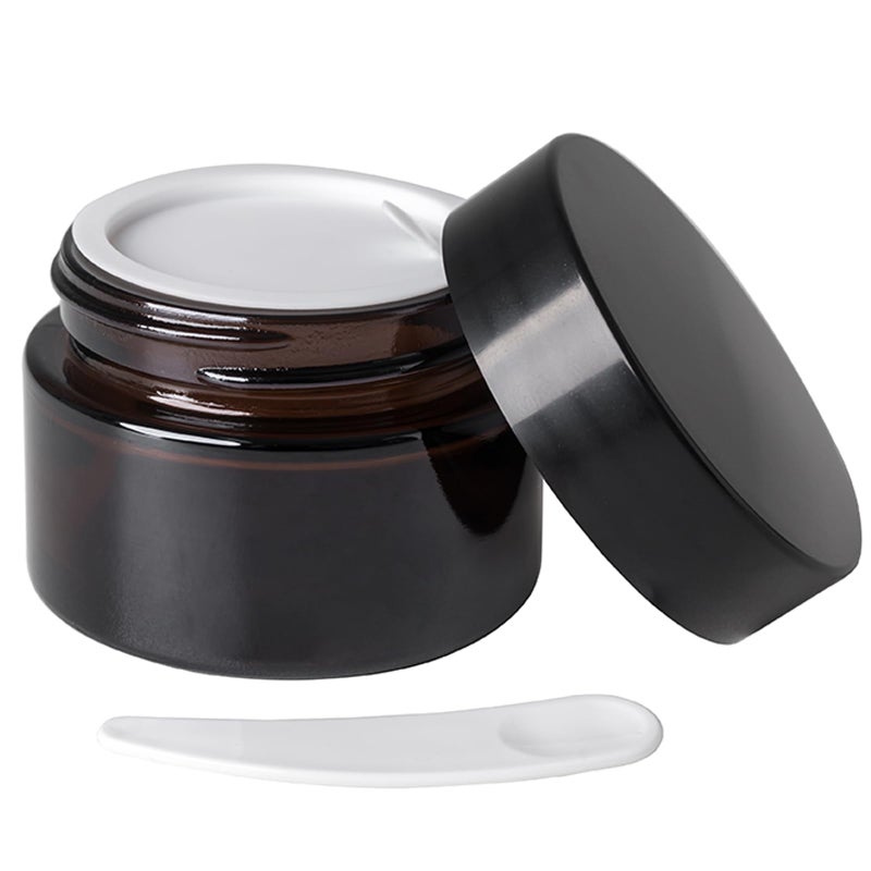 Over News OverNews 1oz Amber Glass Jar, Empty Cosmetic Lotion Containers,with Inner Liners,Black Lid, Spatula - Image 1