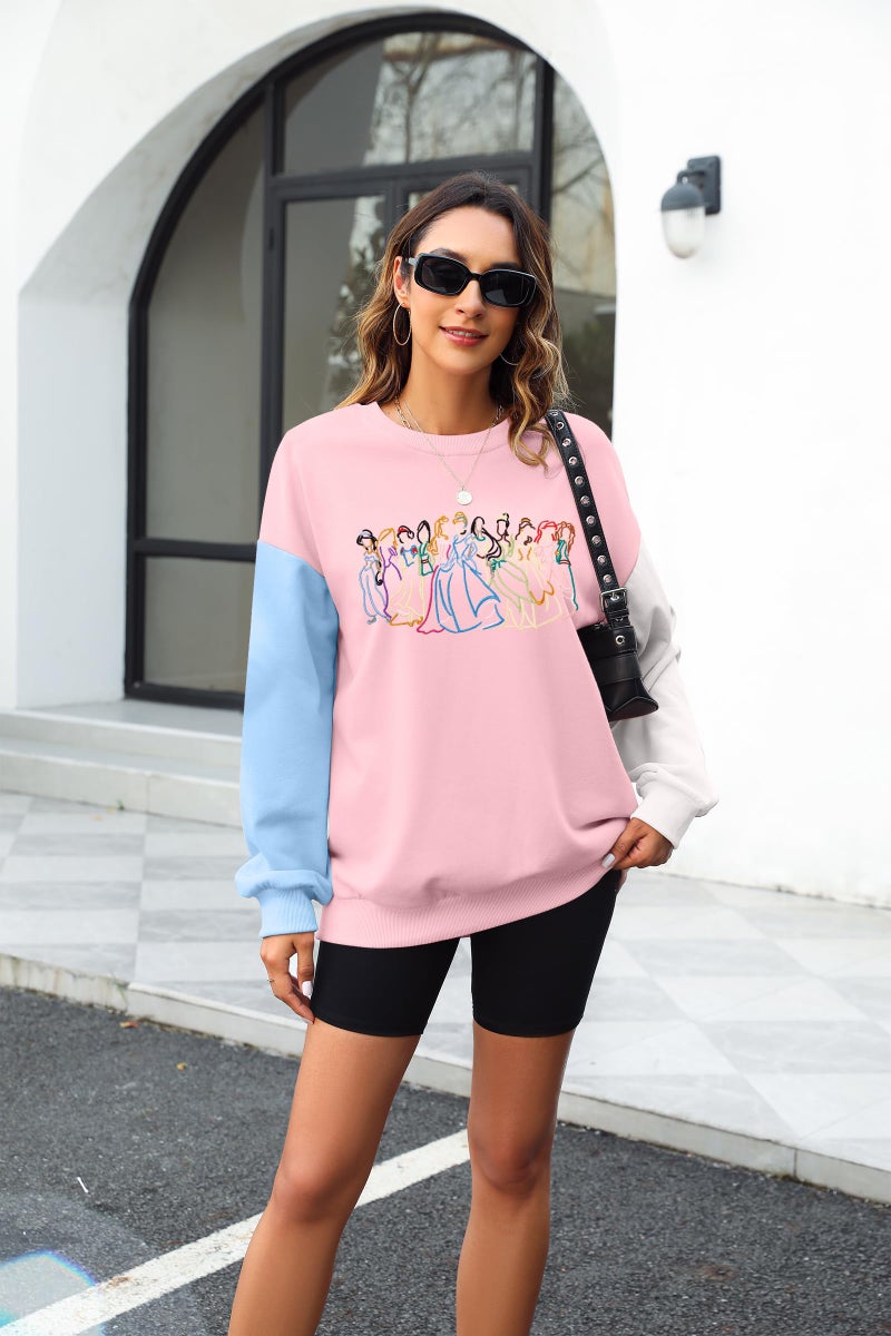 BANGELY Magical Sweatshirt Women Cute Embroidered Magic Princess Sweater Family Vacation Shirt Casual Long Sleeve Top D-pink - Image 2
