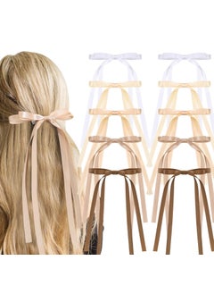 Hair Clips 10PCS Long Tail Ribbon Hair Bow Clips Barrettes Tassel Ribbon Bowknot Ponytail Solid Satin Accessories for Women Girls 10 Yellow All Ages Female