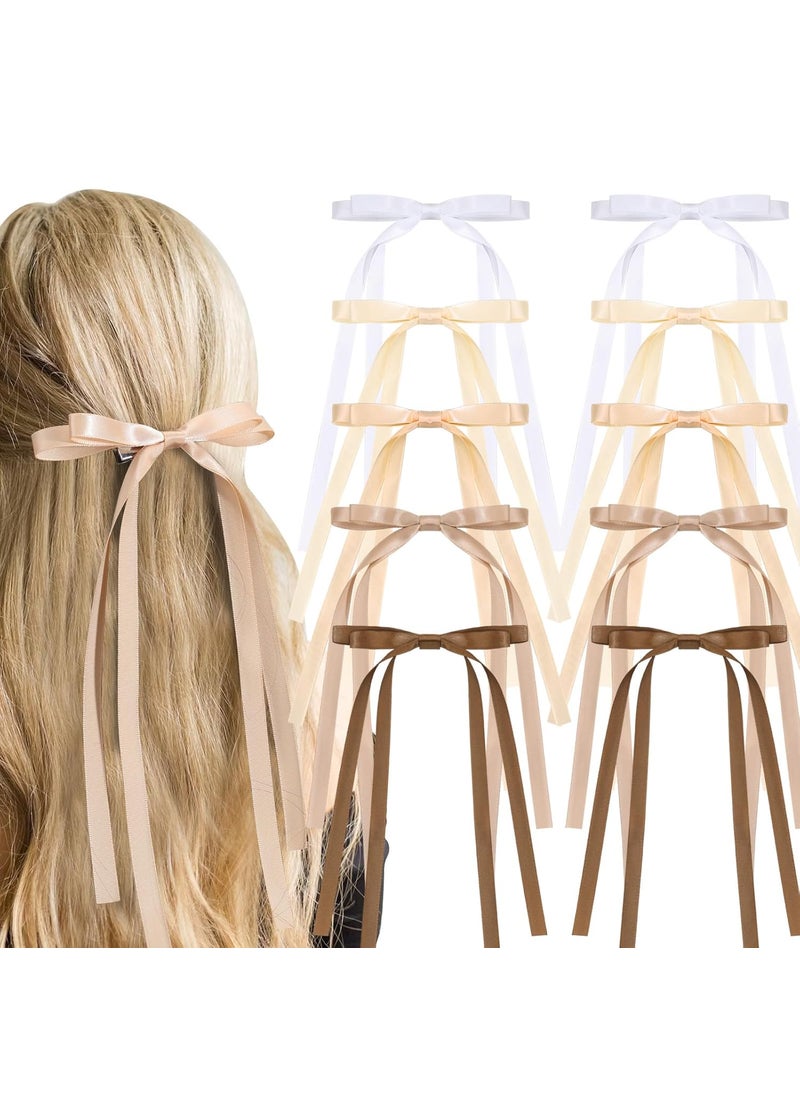 TOKUFAGU - Hair Clips 10PCS Long Tail Ribbon Hair Bow Clips Barrettes Tassel Ribbon Bowknot Ponytail Solid Satin Accessories for Women Girls 10 Yellow All Ages Female - Image 1
