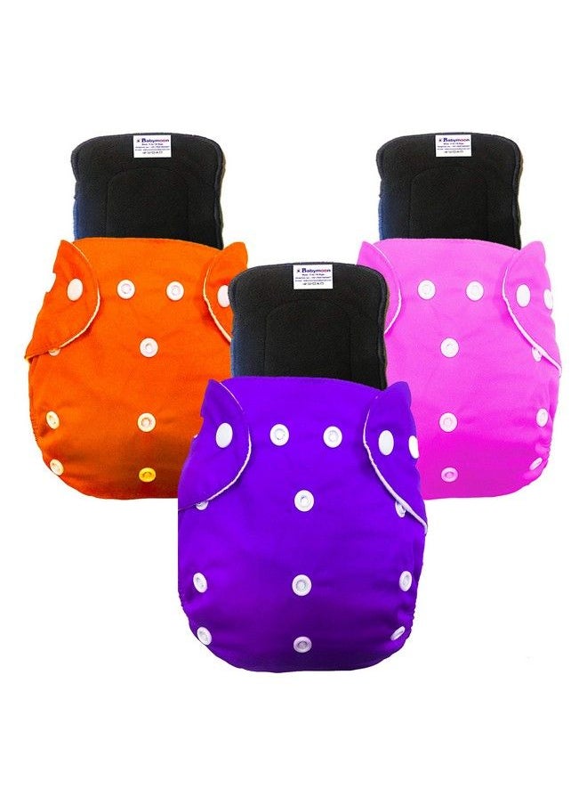 BabyMoon Free Size Reusable 3 Cloth Diaper With 3 Grey Insert Pack Of 6  - Image 1