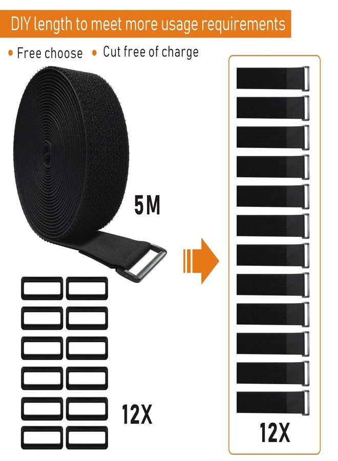 WSZJINB 16Ft x 2In Adjustable Cable Straps with 12 Buckles, Free Cut Length, Black Reusable Fastening Cable Ties, Hook and Loop Securing Strap for Cable Tidy, Wire Management, Cord Organiser, Black - Image 3