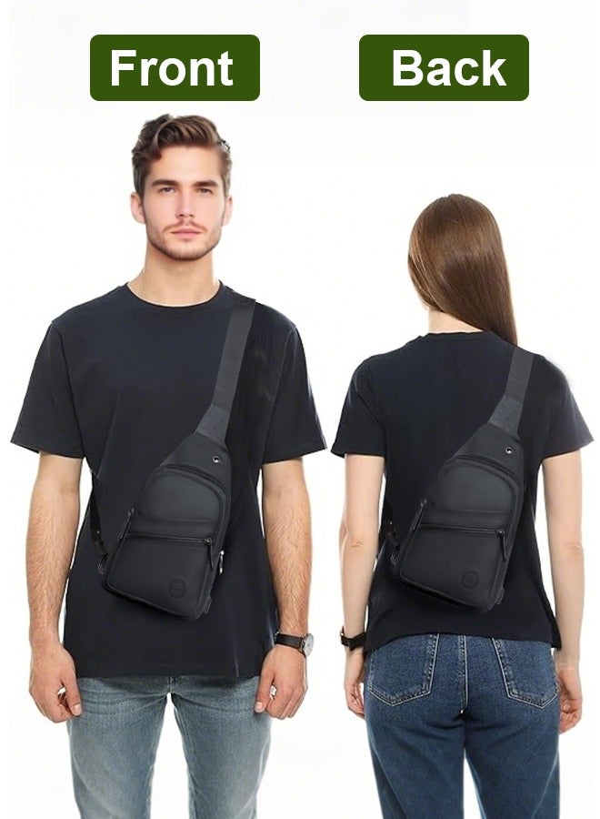 Uptyia Small Crossbody Bag for Men Waterproof Crossbody Fanny Packs with USB Charging Port and Headphone Hole Slim Chest Shouler Bags Casual Daypack for Travel(Black)  - Image 4