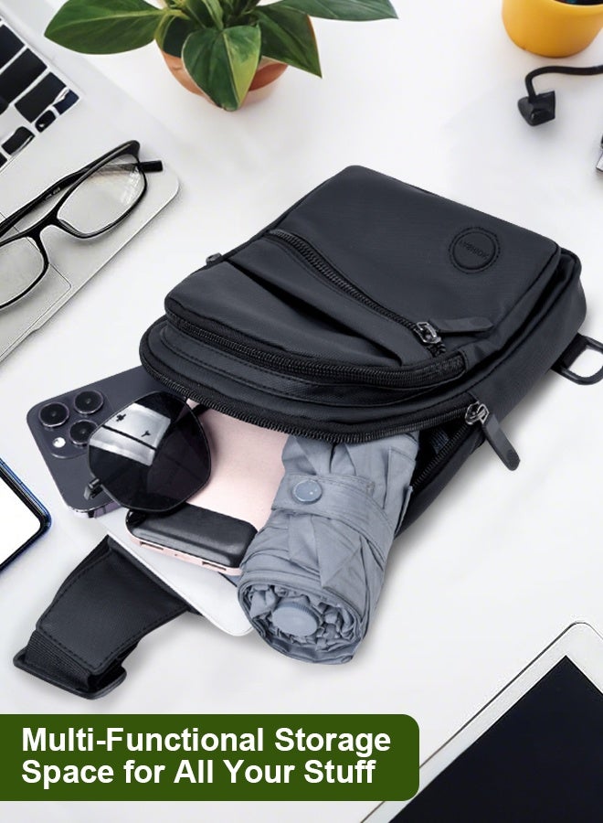 Uptyia Small Crossbody Bag for Men Waterproof Crossbody Fanny Packs with USB Charging Port and Headphone Hole Slim Chest Shouler Bags Casual Daypack for Travel(Black)  - Image 5