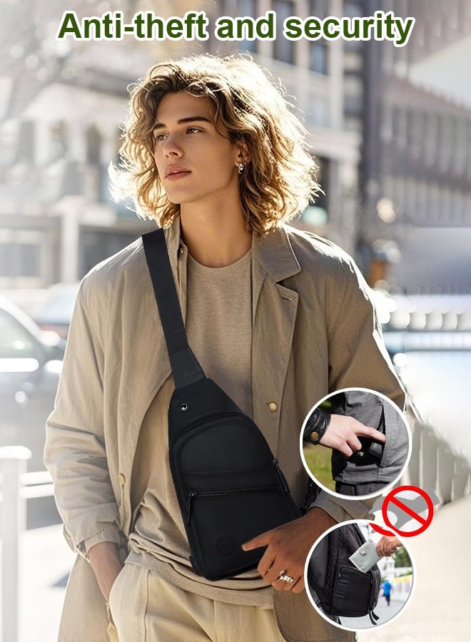 Uptyia Small Crossbody Bag for Men Waterproof Crossbody Fanny Packs with USB Charging Port and Headphone Hole Slim Chest Shouler Bags Casual Daypack for Travel(Black)  - Image 2