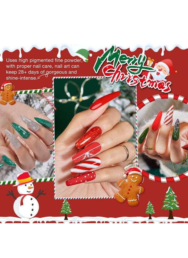 AZUREBEAUTY AZUREBEAUTY Christmas Dip Powder Nail Kit Green Red Glitter Silver 12 Pcs Acrylic Dip Powder Liquid Set with Base/Top Coat Activator for French Nail Art Manicure Home Holiday Gifts Set  - Image 2