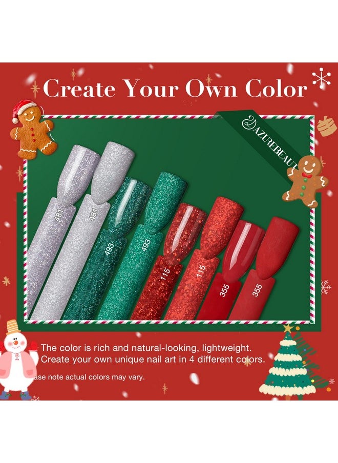AZUREBEAUTY AZUREBEAUTY Christmas Dip Powder Nail Kit Green Red Glitter Silver 12 Pcs Acrylic Dip Powder Liquid Set with Base/Top Coat Activator for French Nail Art Manicure Home Holiday Gifts Set  - Image 4