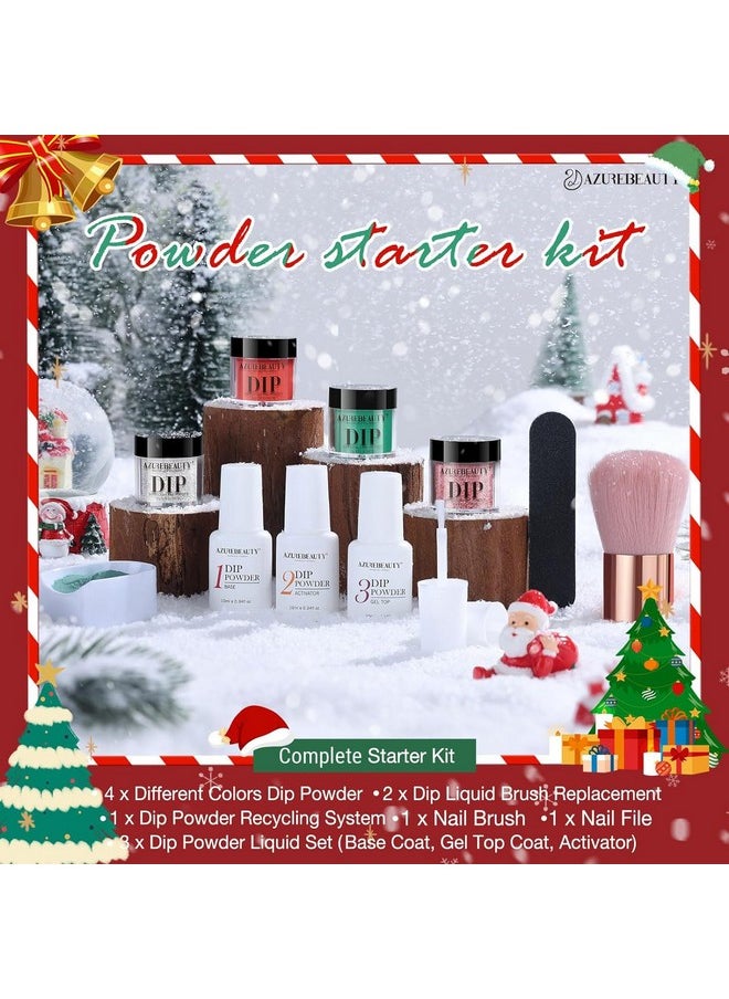 AZUREBEAUTY AZUREBEAUTY Christmas Dip Powder Nail Kit Green Red Glitter Silver 12 Pcs Acrylic Dip Powder Liquid Set with Base/Top Coat Activator for French Nail Art Manicure Home Holiday Gifts Set  - Image 5