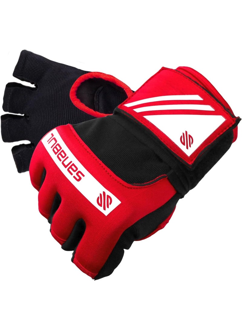 Sanabul  Gel Hand Wraps for Boxing Gloves | MMA Muay Thai Kick Boxing Quick Wraps for Men & Women | Inner Boxing Hand Wrap for Gloves | Padded Knuckle Wrist Wrap (Red/White)-Large - Image 1