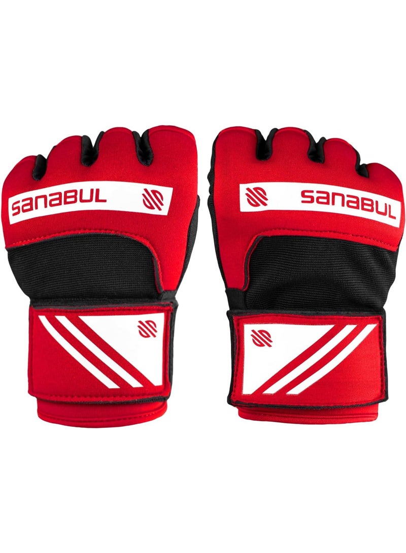 Sanabul  Gel Hand Wraps for Boxing Gloves | MMA Muay Thai Kick Boxing Quick Wraps for Men & Women | Inner Boxing Hand Wrap for Gloves | Padded Knuckle Wrist Wrap (Red/White)-Large - Image 2