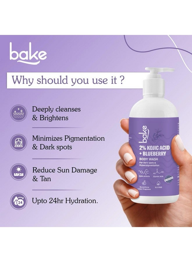 BAKE 2% Kojic Acid Brightening Body Wash with Glycolic Acid & Alpha Arbutin | De-Tan Body Wash | For Pigmentation & Tan Removal | For Dark Knees & Elbows | Dark Spots & Sun Damage | For Men & Women - 250ml (Blueberry) - Image 2