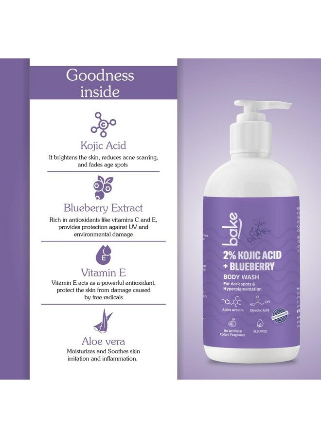 BAKE 2% Kojic Acid Brightening Body Wash with Glycolic Acid & Alpha Arbutin | De-Tan Body Wash | For Pigmentation & Tan Removal | For Dark Knees & Elbows | Dark Spots & Sun Damage | For Men & Women - 250ml (Blueberry) - Image 5