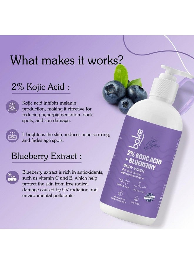 BAKE 2% Kojic Acid Brightening Body Wash with Glycolic Acid & Alpha Arbutin | De-Tan Body Wash | For Pigmentation & Tan Removal | For Dark Knees & Elbows | Dark Spots & Sun Damage | For Men & Women - 250ml (Blueberry) - Image 4