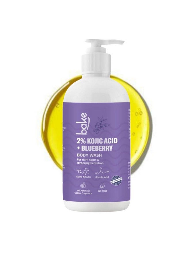 BAKE 2% Kojic Acid Brightening Body Wash with Glycolic Acid & Alpha Arbutin | De-Tan Body Wash | For Pigmentation & Tan Removal | For Dark Knees & Elbows | Dark Spots & Sun Damage | For Men & Women - 250ml (Blueberry) - Image 1