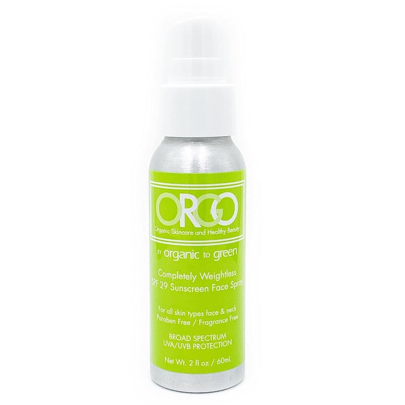Orgo Organic To Green Completely Weightless Face Sunscreen Spray | Award-Winning Lightweight Organic Sunscreen | 29 SPF | 2 oz