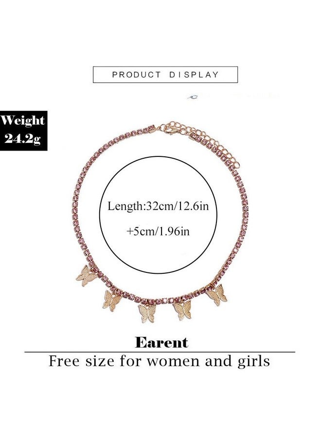 EARENT قلائد شوقر الفراشة مع سلسال لامع من الراينستون وقلادة فراشة لامعة باللون الوردي لحفلات النساء والفتيات (وردي (عبوة 2)) - Image 4