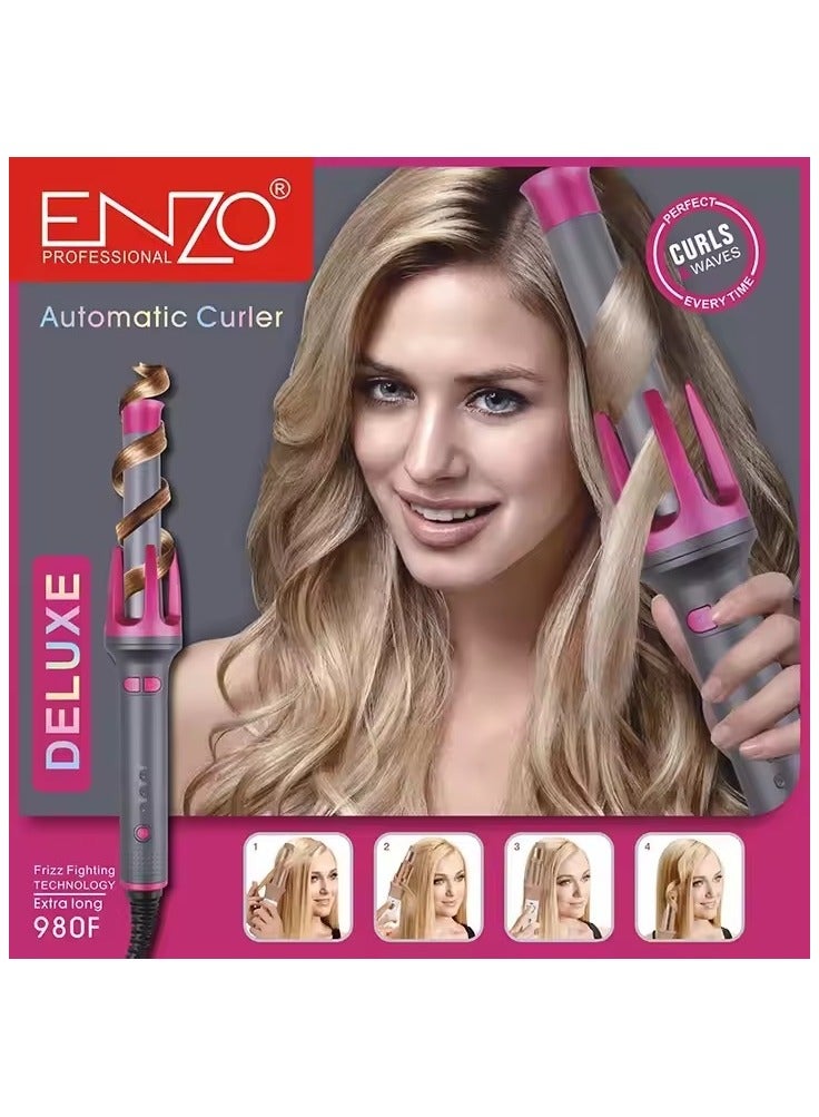 ENZO Professional مكواة تجعيد أوتوماتيكية إنزو مع 3 درجات حرارة تسخين سريع، دوران ثنائي الاتجاه، إيقاف تشغيل تلقائي، مضادة للحروق، مضادة للتشابك لتصفيف الشعر - Image 2
