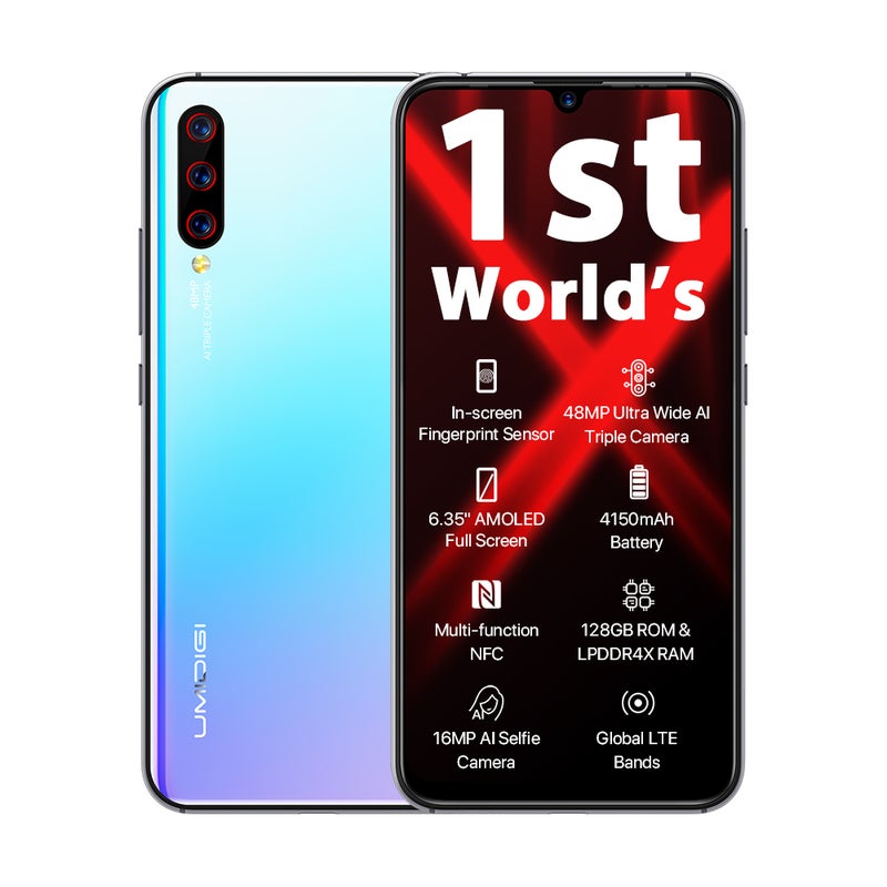 Generic (Unbranded) UMIDIGI X مستشعر بصمة الإصبع في الشاشة 6.35" AMOLED كاميرا خلفية ثلاثية 48MP 128GB NFC معالج Helio P60 بطارية 4150mAh لون أزرق مائي - Image 2