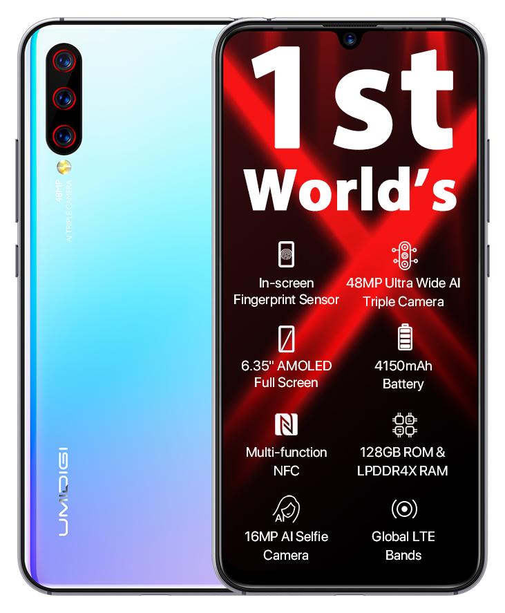 Generic (Unbranded) UMIDIGI X مستشعر بصمة الإصبع في الشاشة 6.35" AMOLED كاميرا خلفية ثلاثية 48MP 128GB NFC معالج Helio P60 بطارية 4150mAh لون أزرق مائي - Image 1