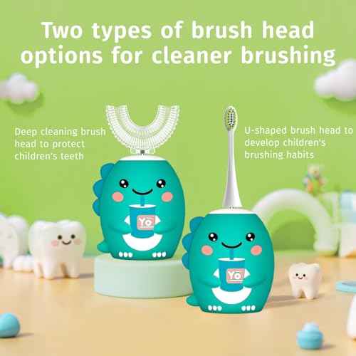 yeklike Kids U Shaped Electric Toothbrush，auto Sonic Baby Toothbrush，Cartoon Dinosaur 360-Degree Cleaning IPX7 Waterproof Design （8-15y） - Image 5