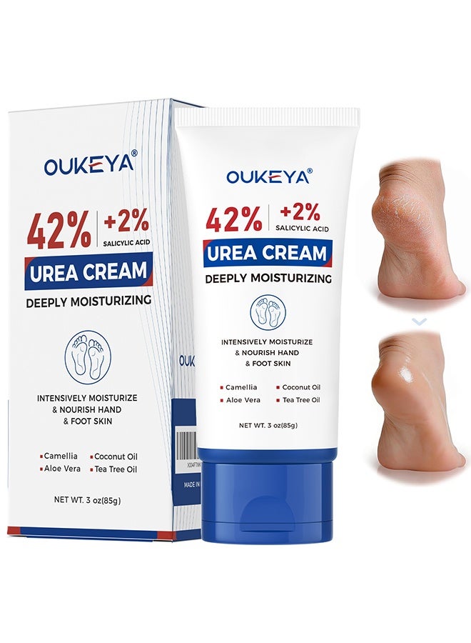 OUKEYA Urea Cream 42 Percent With 2% Salicylic Acid, 3 Oz Foot & Hand Cream For Dry Cracked Heels, Deep Moisturizing & Softening Keratin Feet Cream, Nourishing Skin Care Lotion For Rough, Dry Areas - Image 1