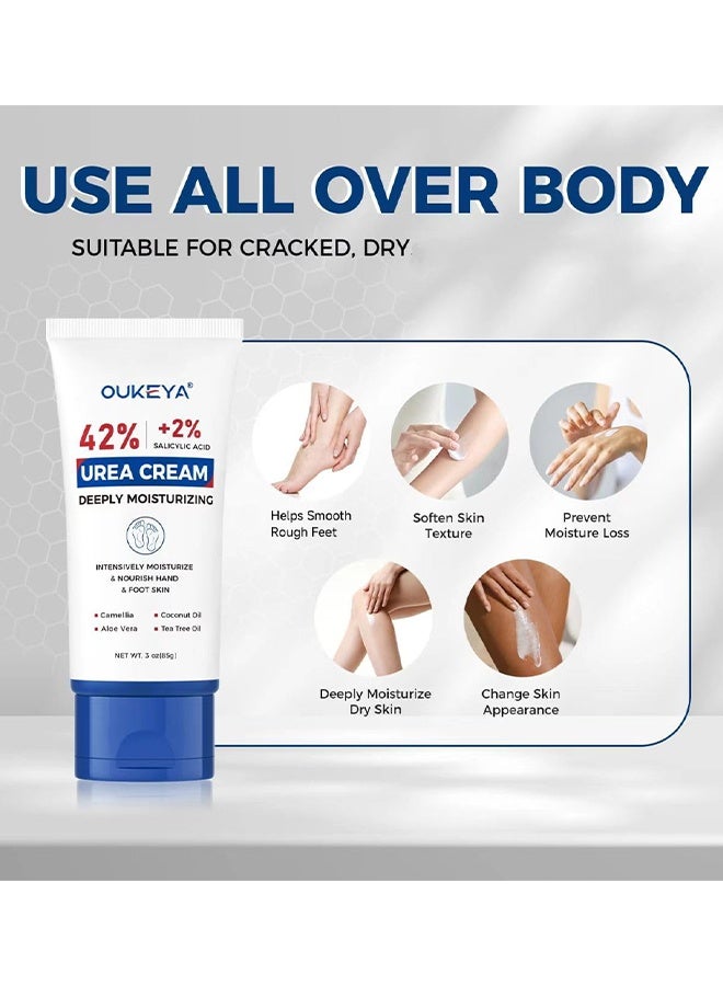 OUKEYA Urea Cream 42 Percent With 2% Salicylic Acid, 3 Oz Foot & Hand Cream For Dry Cracked Heels, Deep Moisturizing & Softening Keratin Feet Cream, Nourishing Skin Care Lotion For Rough, Dry Areas - Image 5
