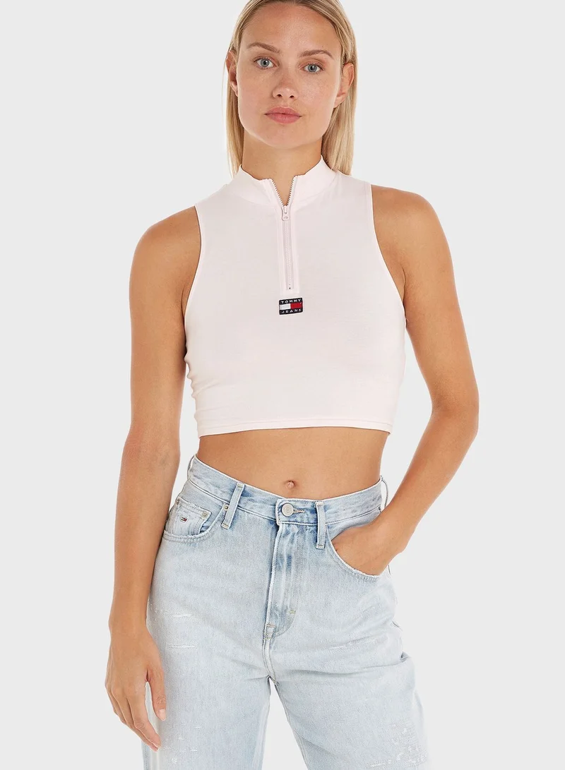 TOMMY JEANS High Neck Zip Detail Logo Top