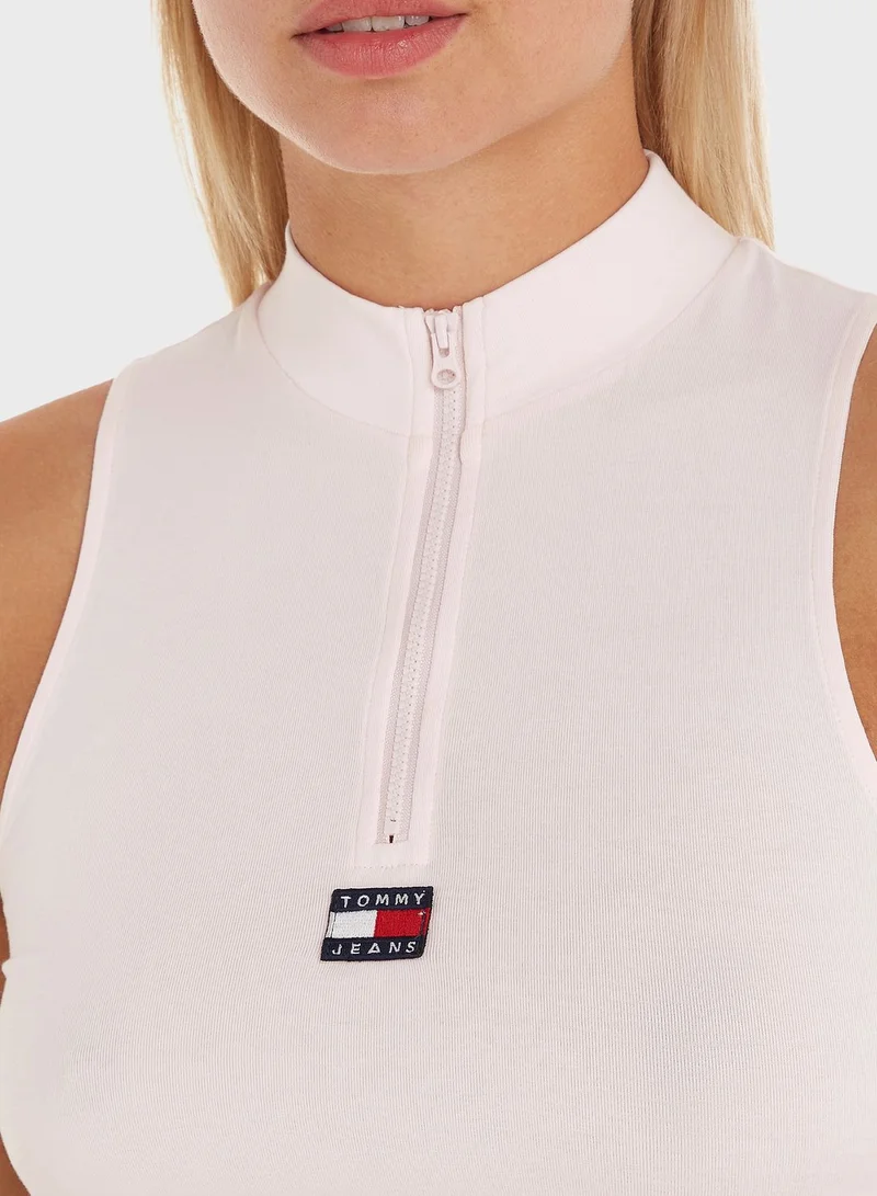 TOMMY JEANS High Neck Zip Detail Logo Top