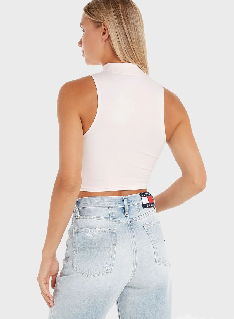 TOMMY JEANS High Neck Zip Detail Logo Top
