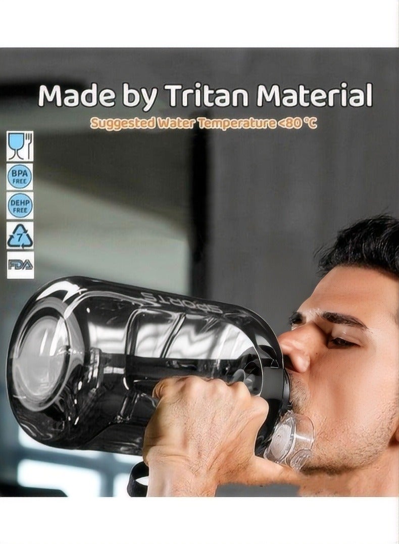 سبورتس زجاجة مياه رياضية سعة كبيرة 1.7 لتر للرجال والنساء مع قش وفرشاة وحبل حمل وأكمام جلدية مقاومة للحرق - Image 2