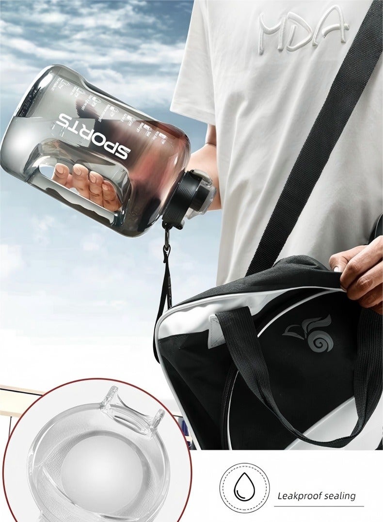 سبورتس زجاجة مياه رياضية سعة كبيرة 1.7 لتر للرجال والنساء مع قش وفرشاة وحبل حمل وأكمام جلدية مقاومة للحرق - Image 4