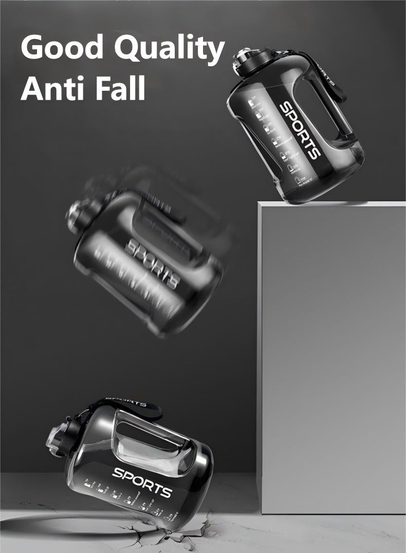 سبورتس زجاجة مياه رياضية سعة كبيرة 1.7 لتر للرجال والنساء مع قش وفرشاة وحبل حمل وأكمام جلدية مقاومة للحرق - Image 5