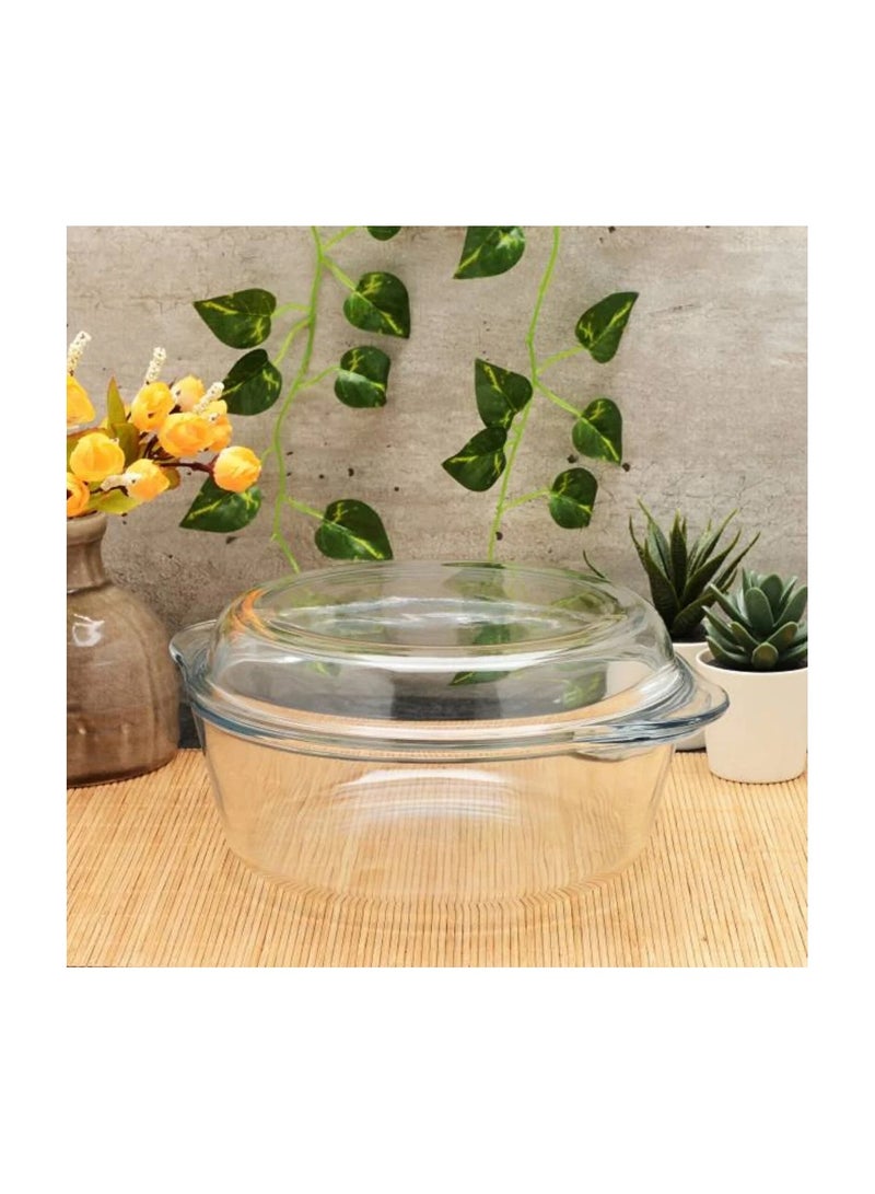 Borcam Round Glass Casserole with Cover & Black Stand – 2100ml-Turkey Made - Image 3
