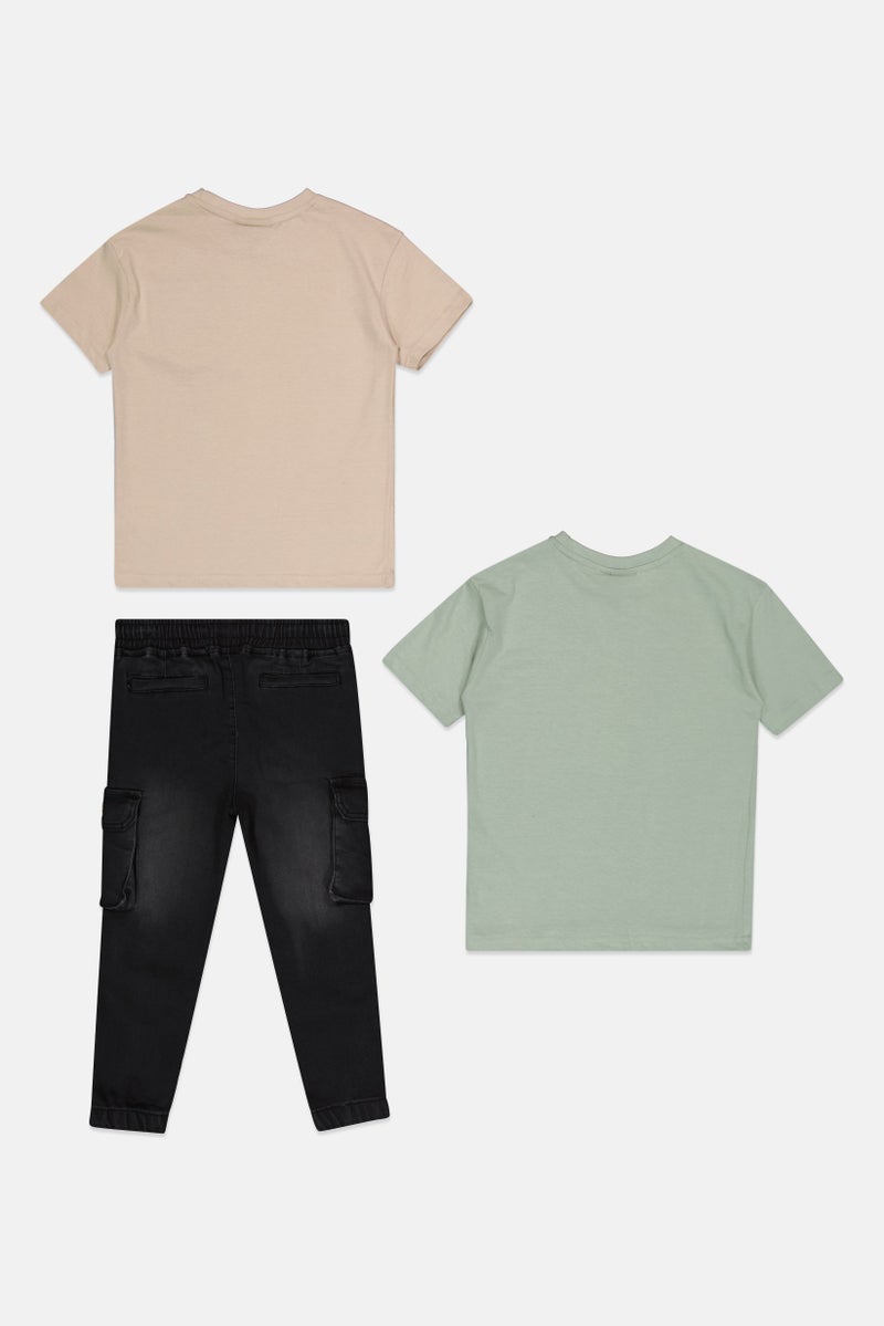 Bench Kids Boy 3 Pieces Short Sleeve Tops And Jeans Set, Multicolor - Image 3