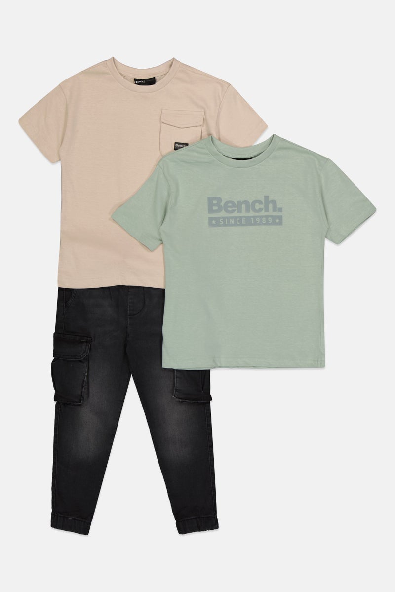 Bench Kids Boy 3 Pieces Short Sleeve Tops And Jeans Set, Multicolor - Image 1