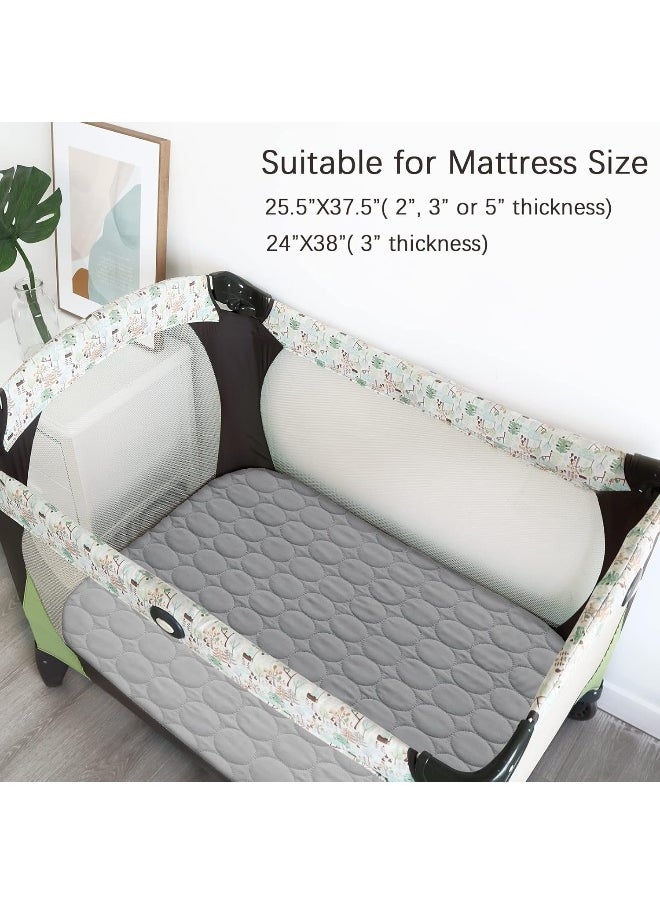 Biloban Biloban Waterproof Pack n Play Mattress Pad 2 Pack, Pack and Play Sheets Quilted Mattress Protector Cover 39" X 27" fits for Baby Foldable and Playard Mattress, Portable Mini Crib, Gray  - Image 3