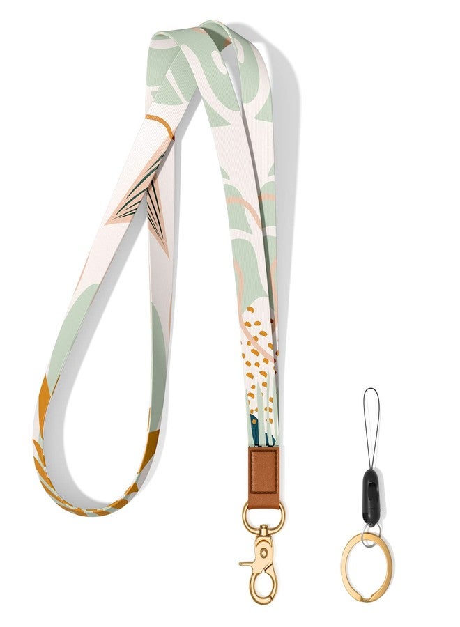 Hsxnam Neck Lanyard Key Chain, Long Lanyard Strap Keychain Holder for Women Men Car Keys ID Badges Card Wallet Phone Camera, Boho Plants, L - Image 1