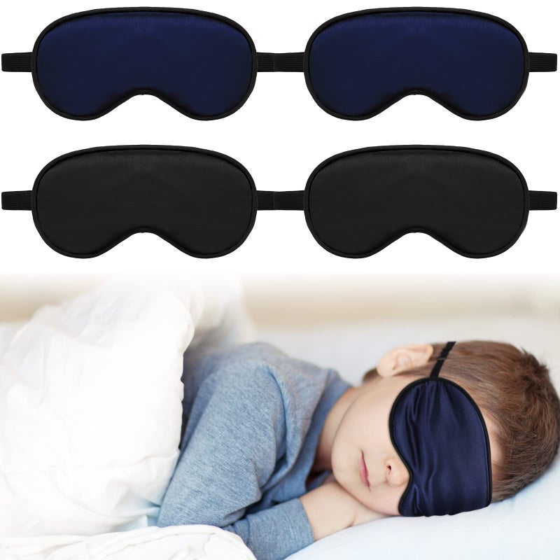 Sintege 4 Pcs Silk Eye Mask for Sleeping Kids Soft Eye Cover with Adjustable Strap Blindfold for Kids Boys Girls Travel Gift Nap Shade Sleeping Blocking LightBlack Navy Blue