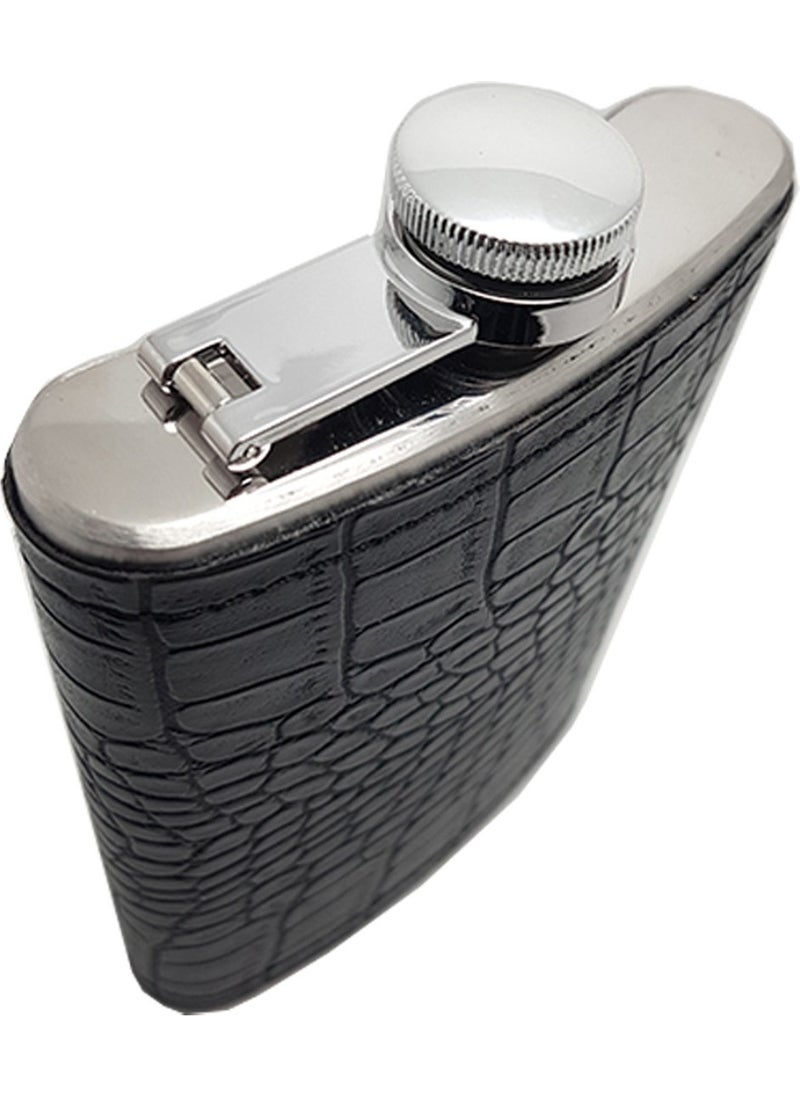Weather Forecast Black Sketch on Steel Leather Covered Liquor Flask Set KB03T  - Image 3