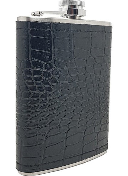 Weather Forecast Black Sketch on Steel Leather Covered Liquor Flask Set KB03T  - Image 2