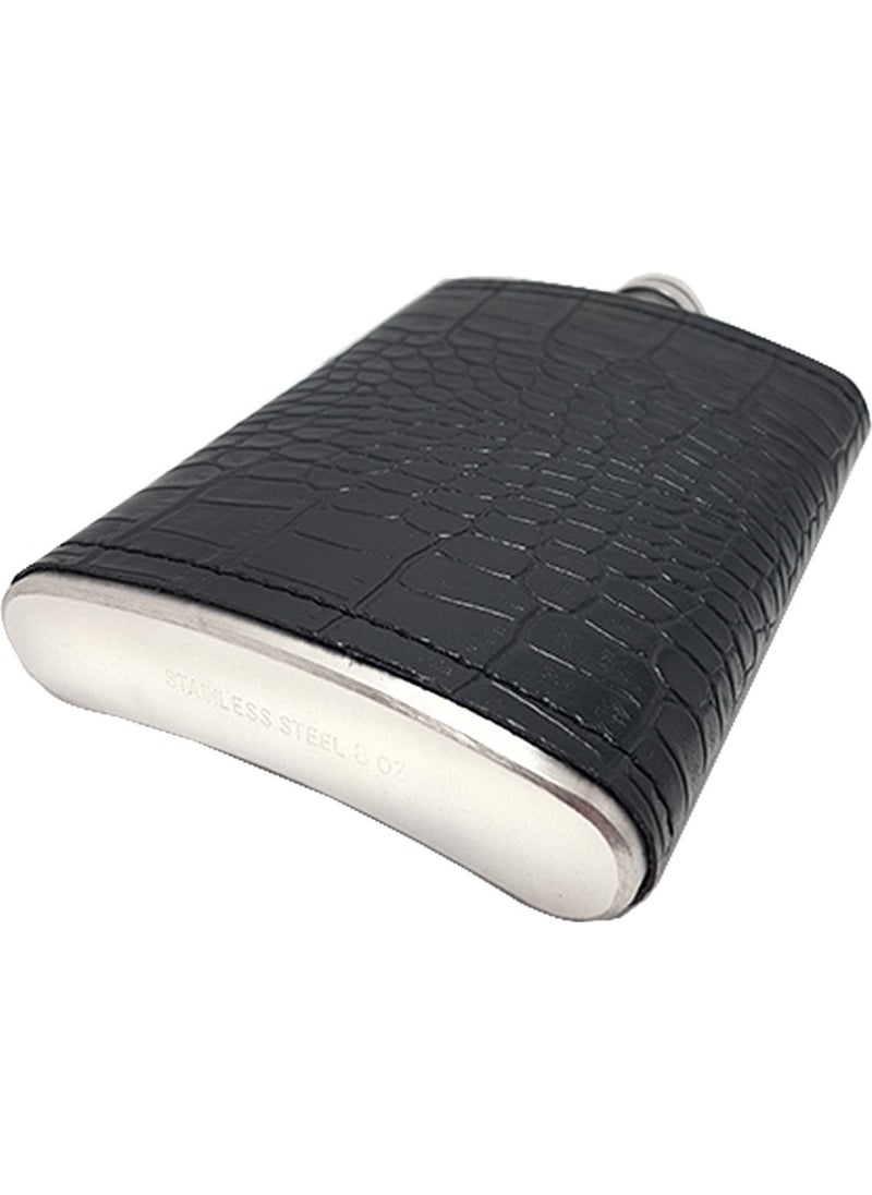 Weather Forecast Black Sketch on Steel Leather Covered Liquor Flask Set KB03T  - Image 4