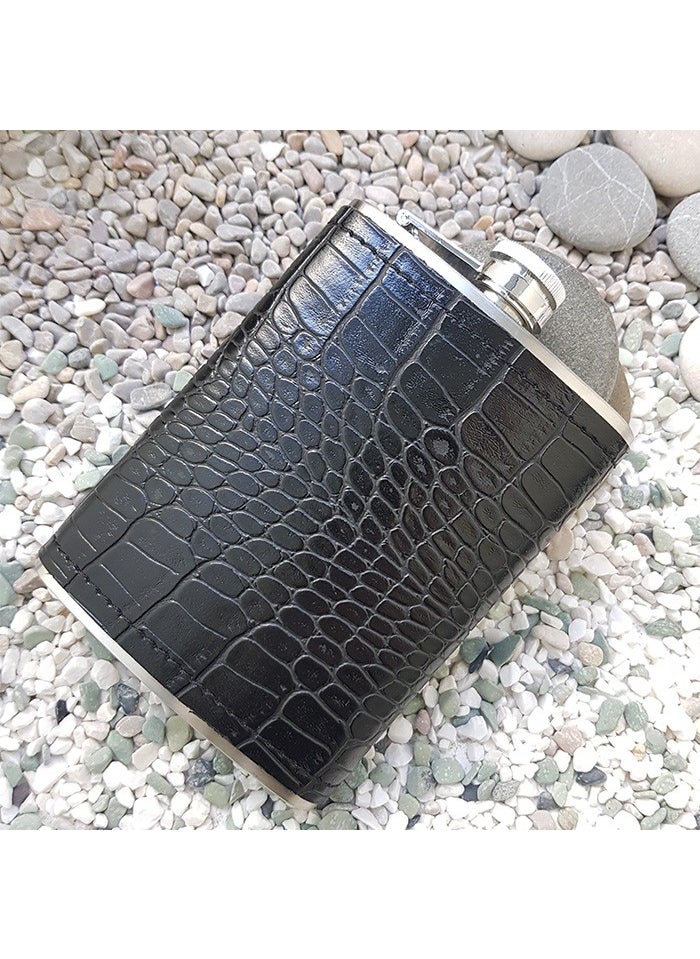 Weather Forecast Black Sketch on Steel Leather Covered Liquor Flask Set KB03T  - Image 5