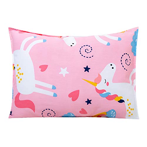 Cottonblue Toddler Pillow Set with Organic Cotton Pillowcase, Pink Unicorn, 14x19 inches, Machine Washable - Image 1