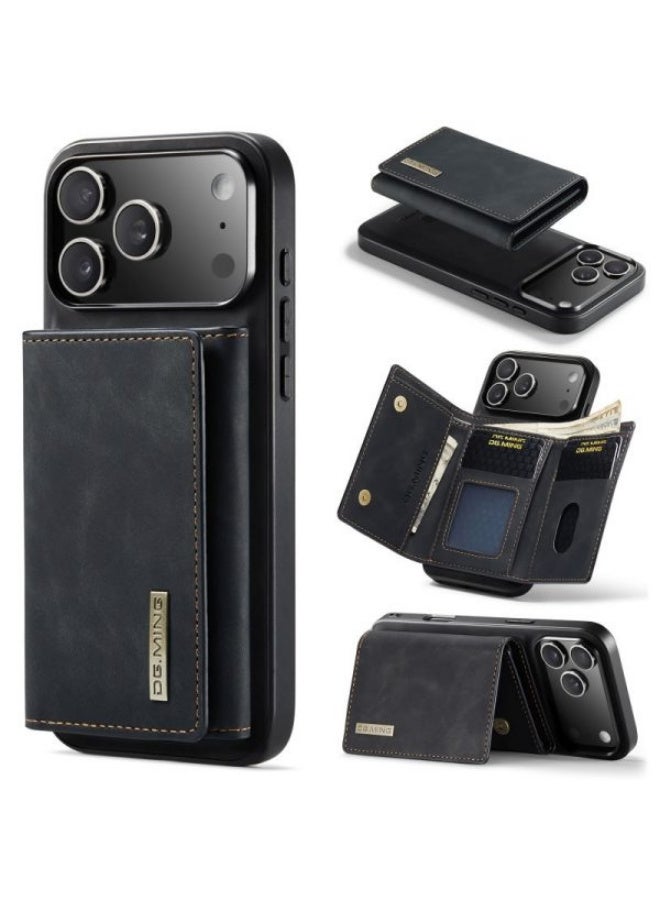 Dg Ming Leather Wallet Phone Cases Compatible with iPhone 17 Pro Max Case with Card Holder Men 6.9" 2 in 1 Detachable Back Cover (Black, IP 17 Pro Max) - Image 1