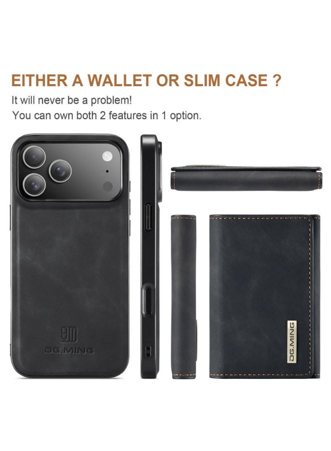 Dg Ming Leather Wallet Phone Cases Compatible with iPhone 17 Pro Max Case with Card Holder Men 6.9" 2 in 1 Detachable Back Cover (Black, IP 17 Pro Max) - Image 2