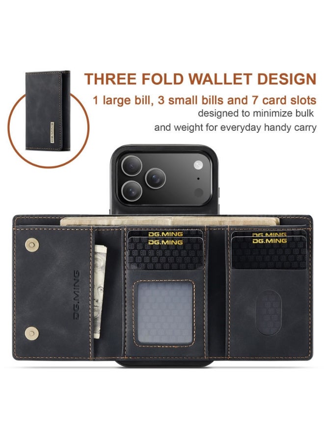 Dg Ming Leather Wallet Phone Cases Compatible with iPhone 17 Pro Max Case with Card Holder Men 6.9" 2 in 1 Detachable Back Cover (Black, IP 17 Pro Max) - Image 3