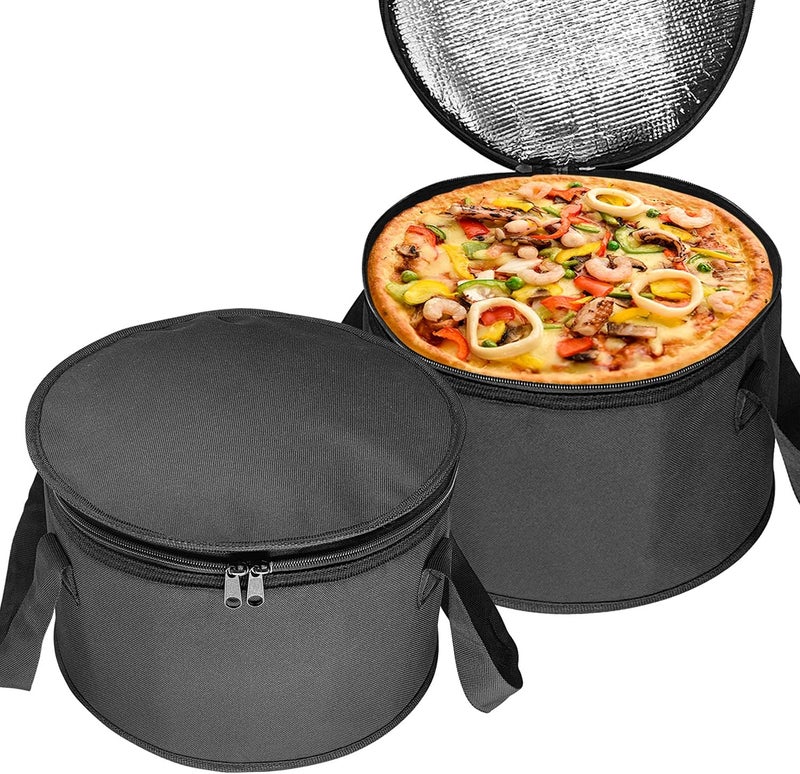 Yalin 2 Pack 12.5X7.8 Inch Round Lunch Bags, Insulated Thermal Pastry and Pie Carrier, Reusable Cake Cooler and Casserole Carrier Bags for Potluck, Picnics Food Delivery (Black Color) - Image 1
