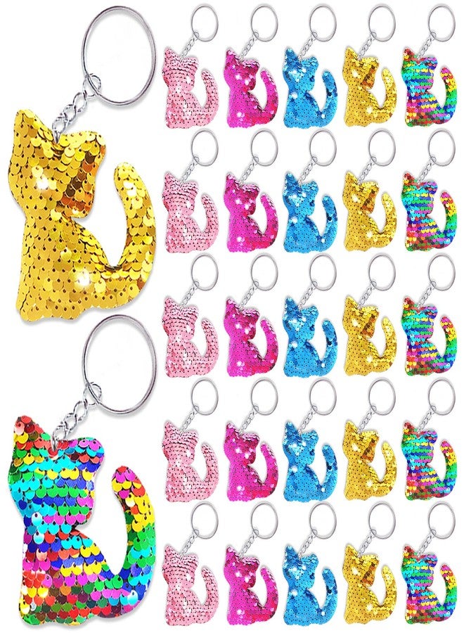 CiciBear 25 Pack Cat Double-Deck Flip Sequin Keychains for Meow Themed Party Favors, Birthday,Carnival,Goodie Bag Stuffers, Anniversary,5 Colors - Image 1